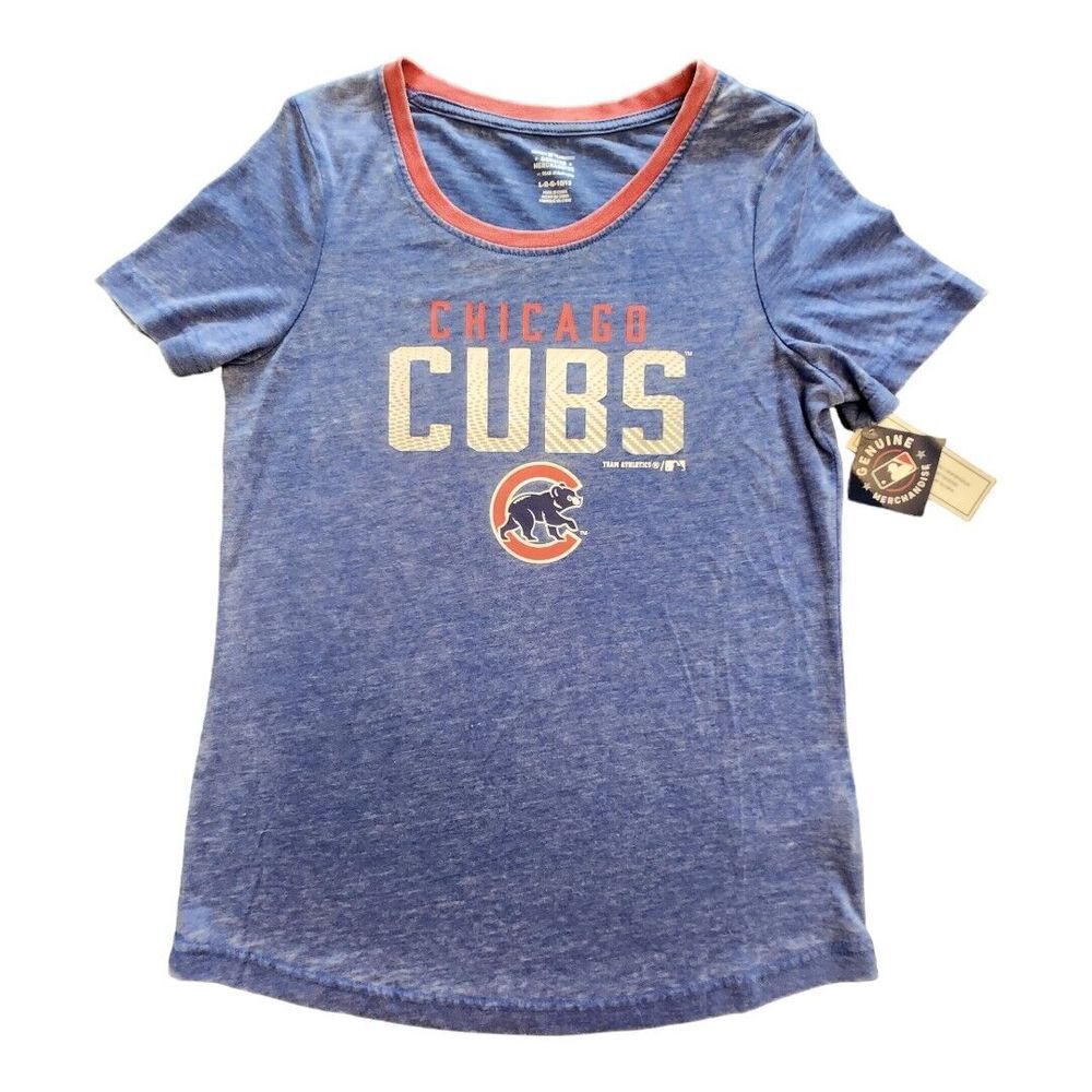NWT Girls Chicago Cubs Heather Blue Short Sleeve Shirt MLB Team‎ Athletics Large